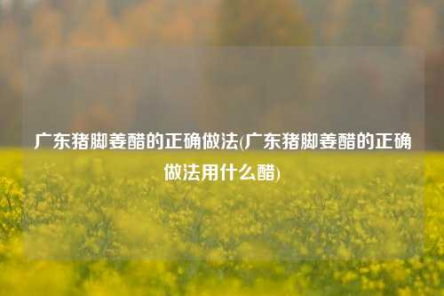 广东猪脚姜醋的正确做法(广东猪脚姜醋的正确做法用什么醋)